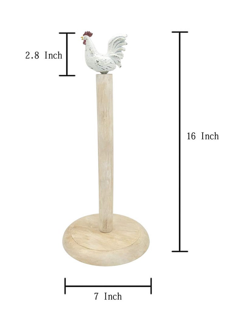 Owlgift Rooster Design Wood Shabby Whitewashed Paper Towel Holder Stand Up Paper Towel Holder, Easy One-Handed Tear Kitchen Paper Towel Dispenser with Weighted Base for Standard Paper Towel Rolls - Image 4